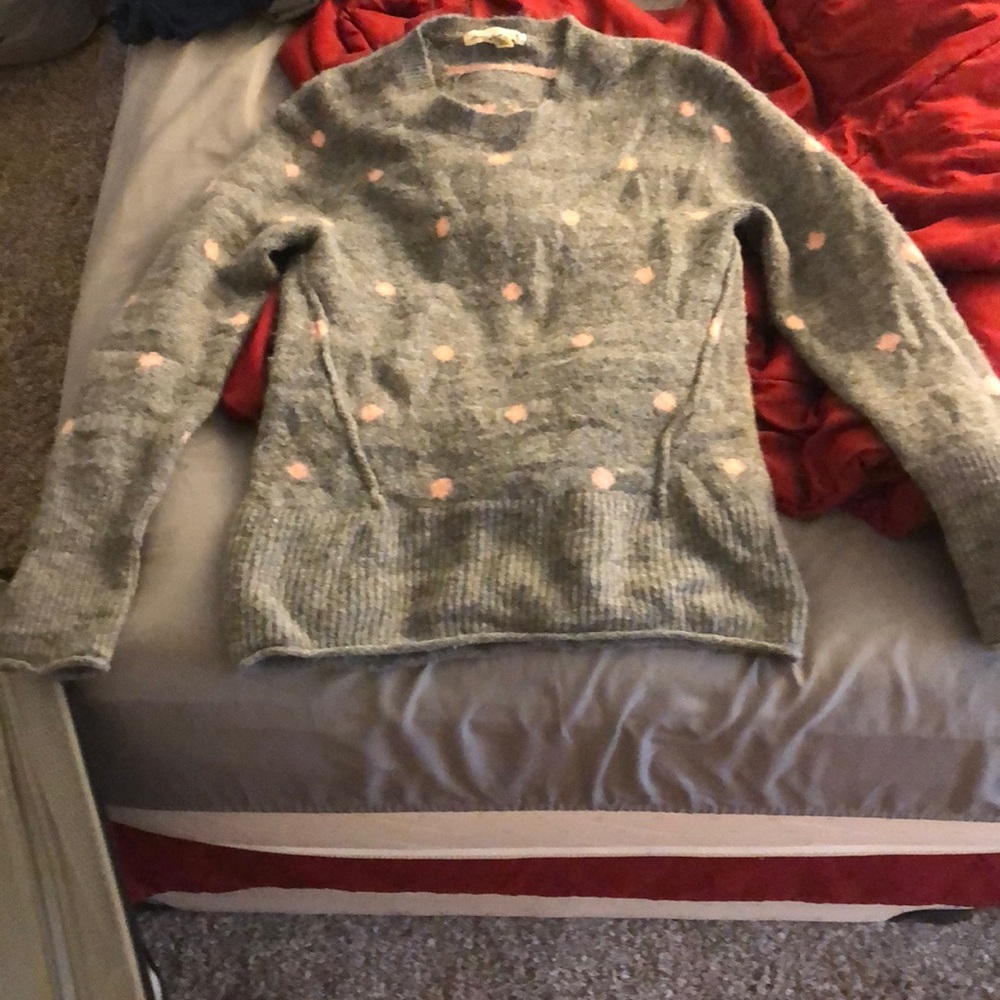Warm Grey and Pink Polka Dot Sweater for Sale!